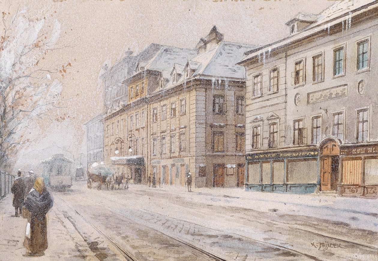 Theatre an der Wien om vinteren av Carl Wenzel Zajicek