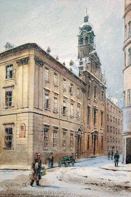 Snødekt Johannesgasse Ursuline kloster av Carl Wenzel Zajicek