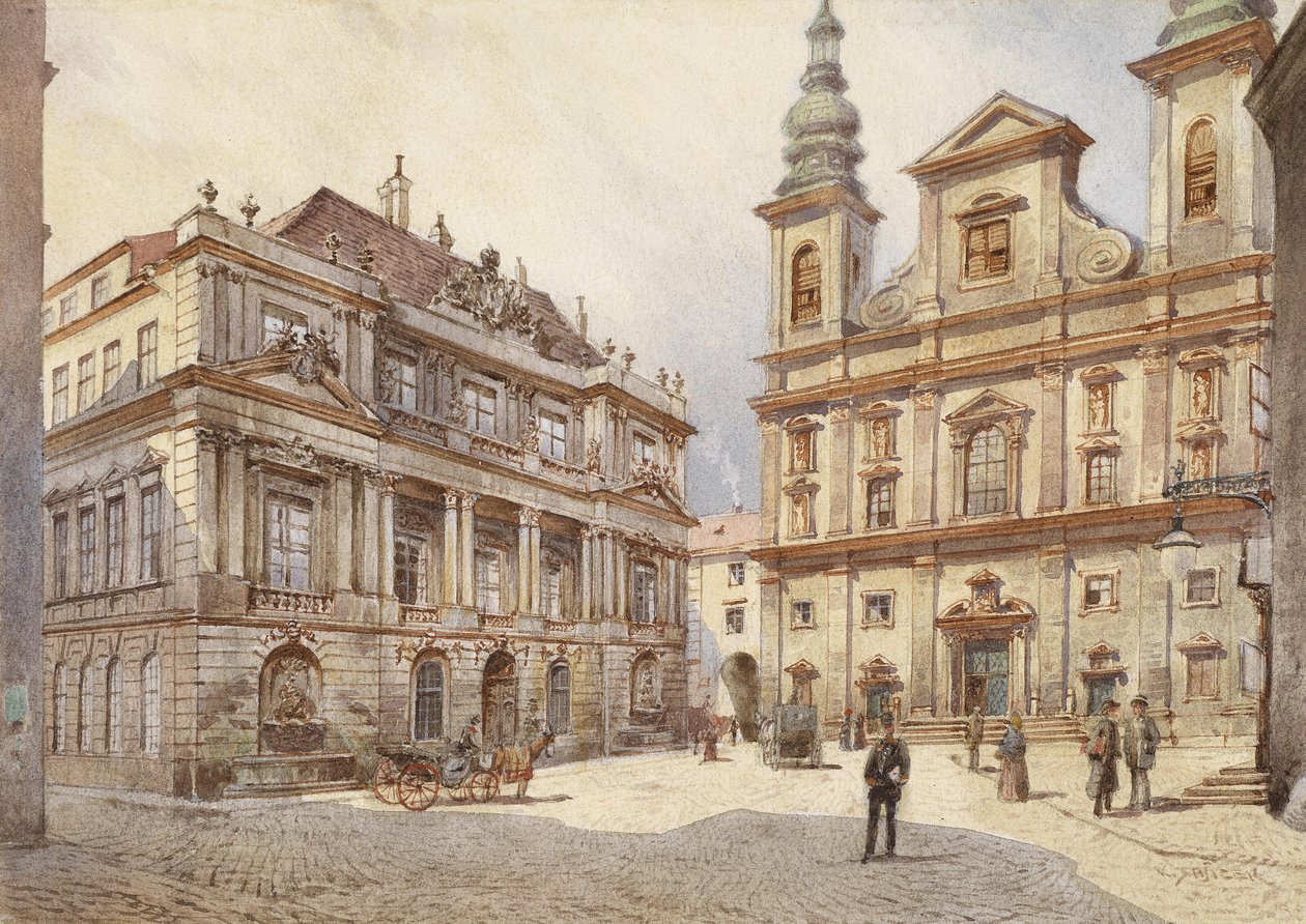 Wien, jesuittkirken og det gamle universitetet av Carl Wenzel Zajicek