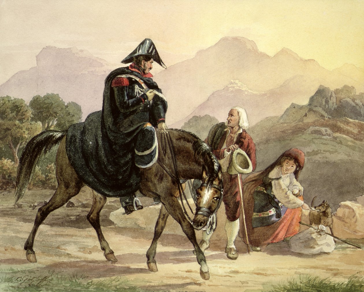 Montert italiensk politimann med bygdefolk, ca. 1830 av Carl Wilhelm Goetzloff