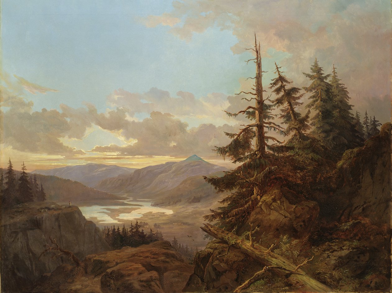 Norsk landskap i lyset av den tidlige morgenen, 1863 av Carl XV or Karl Ludvig Eugene