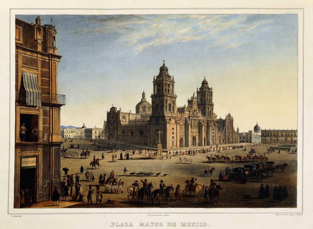 Plaza Mayor, Mexico, ca. 1839 (fargelitografi) av Carl (after) Nebel