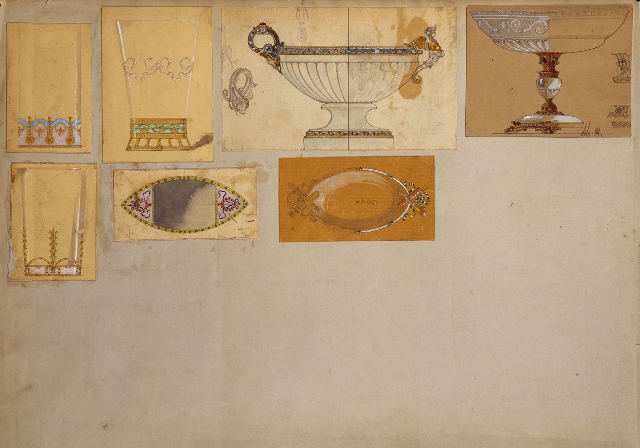 Utvalg av design, House of Carl Faberge (blyant og akvarell på papir) av Carl Fabergé