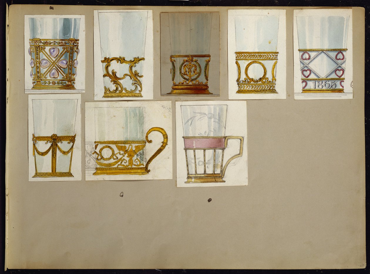 Utvalg av design, House of Carl Faberge (blyant og akvarell på papir) av Carl Fabergé