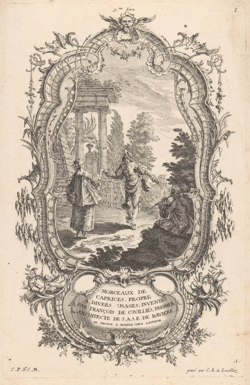 dansende par Figurer i landskap (serietittel) 9me Livre I Morceaux De Caprices, Propre A Divers Usages (serietittel på objekt) av Carl Albert von Lespilliez