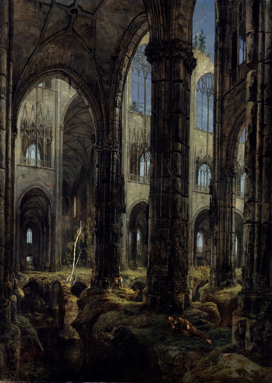 Gotiske kirkeruiner, 1826 av Carl Blechen