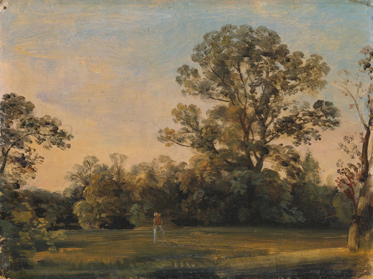 Skoglandskap med slott ved vannet av Carl Blechen