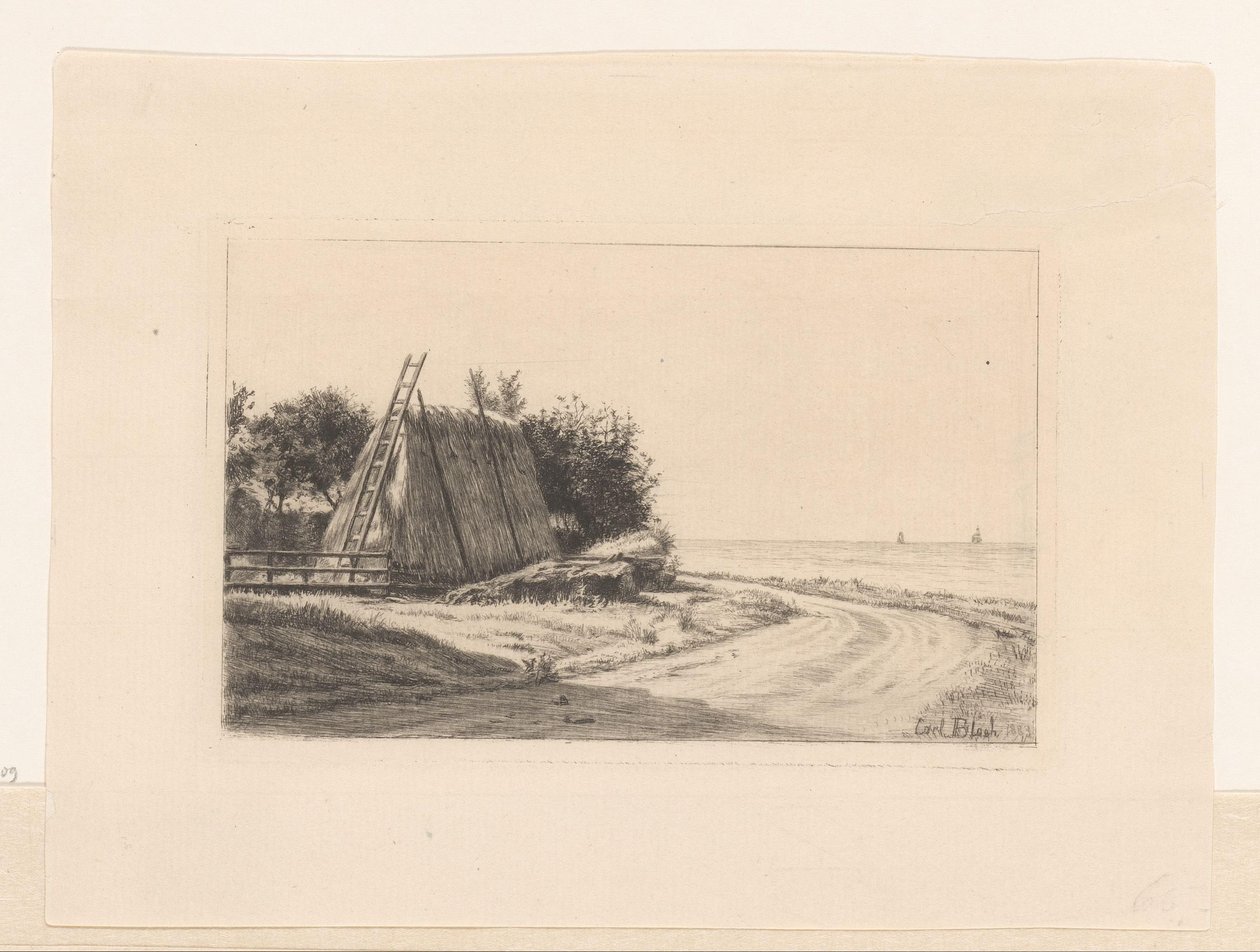 Høystakk ved landevei av Carl Bloch