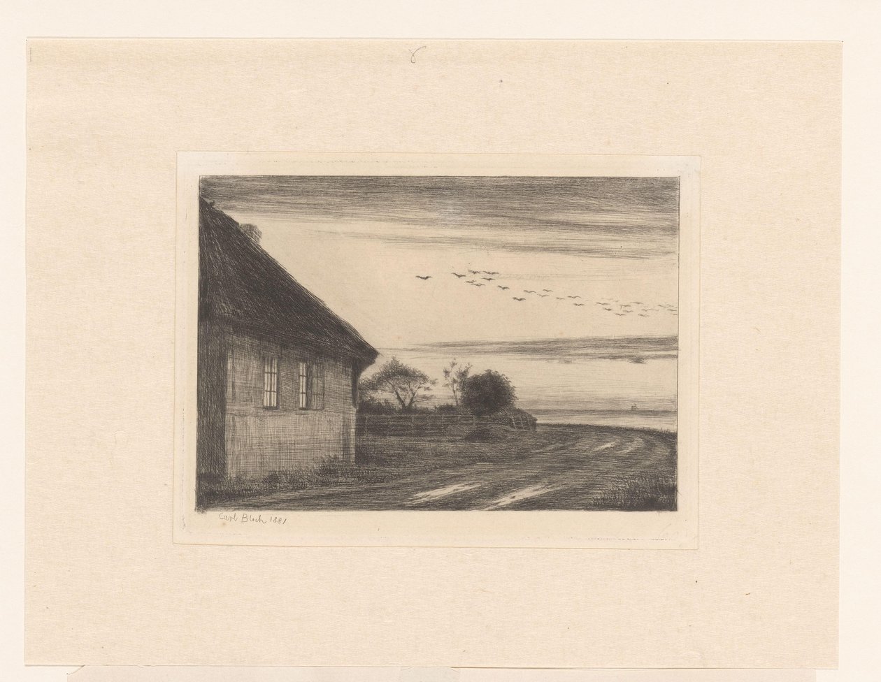 Hus på landevei ved vannet av Carl Bloch