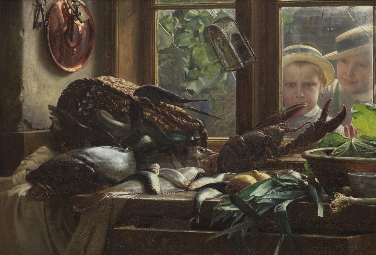 Stilleben med fisk av Carl Bloch