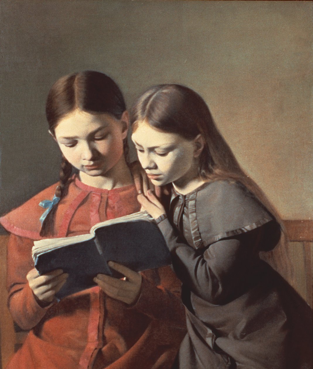 Kunstnerens søstre Signe og Henriette leser en bok, 1826 av Carl Christian Constantin Hansen