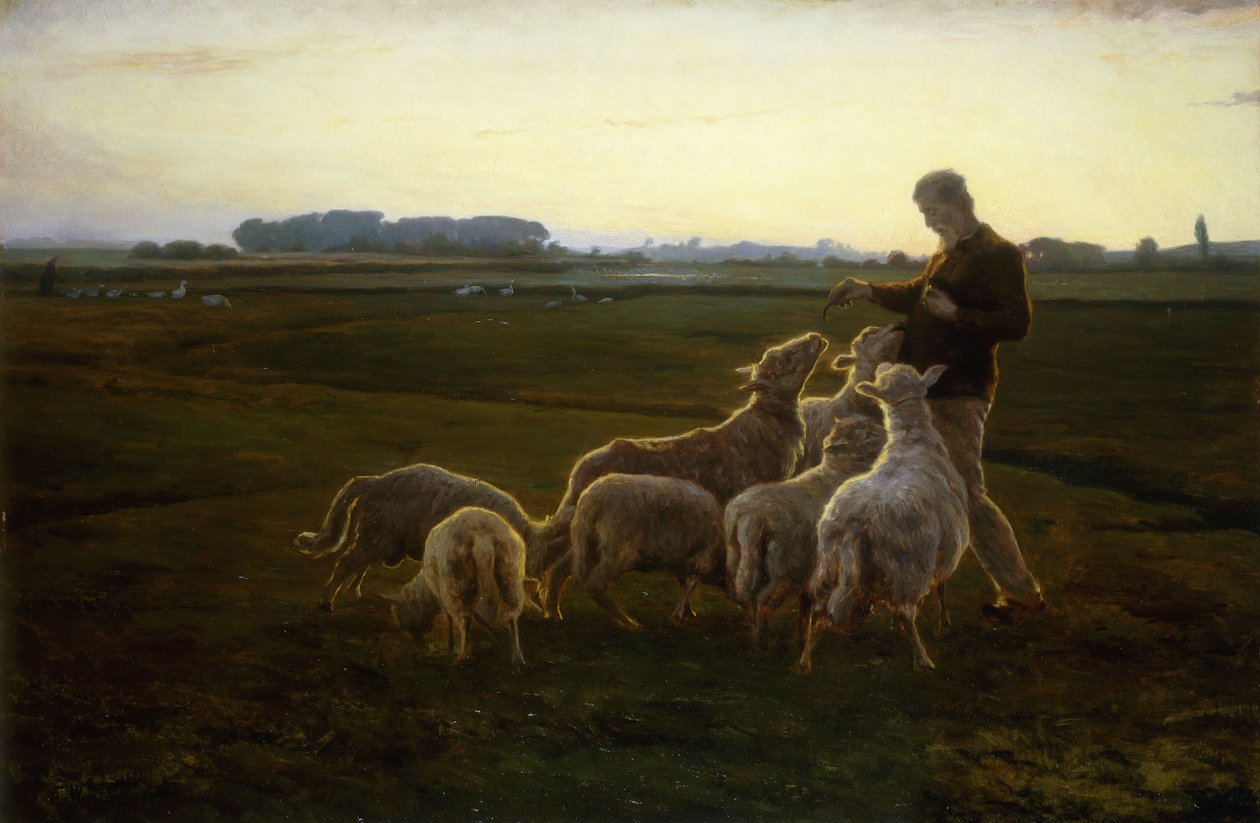 A Shepherd and his Sheep with Geese Beyond, 1896 av Carl Christian Ferdinand Wentorf