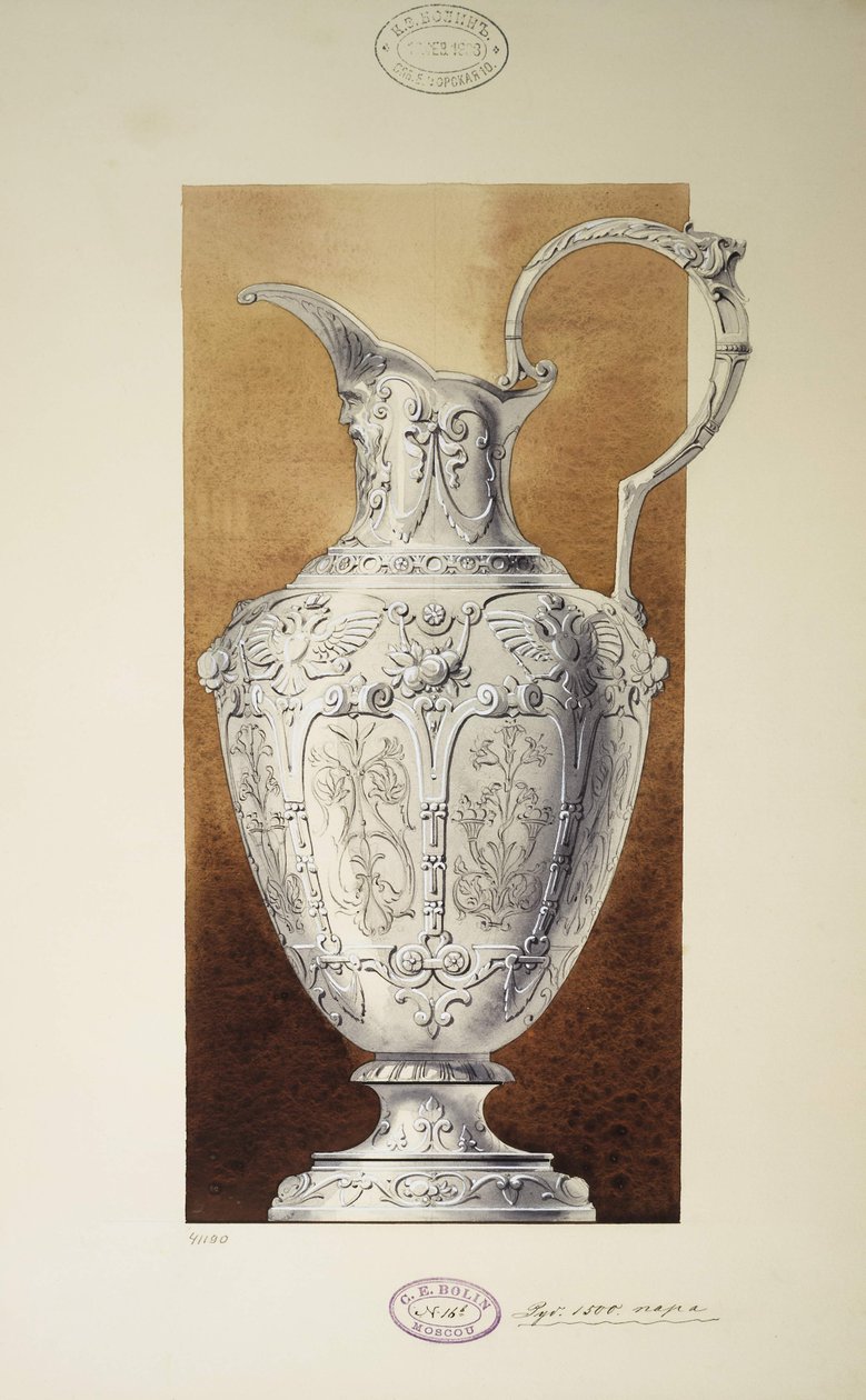 Design av en Ewer. Serien The Dowry of Grand Princess Maria Pavlovna, 1907-1908 av Carl Edvard Bolin company