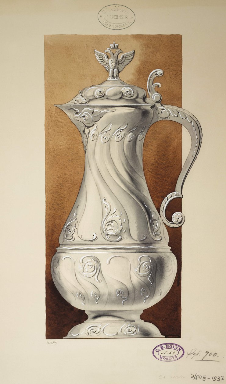 Design av en vinkanne. Serien The Dowry of Grand Princess Maria Pavlovna, 1907-1908 av Carl Edvard Bolin company