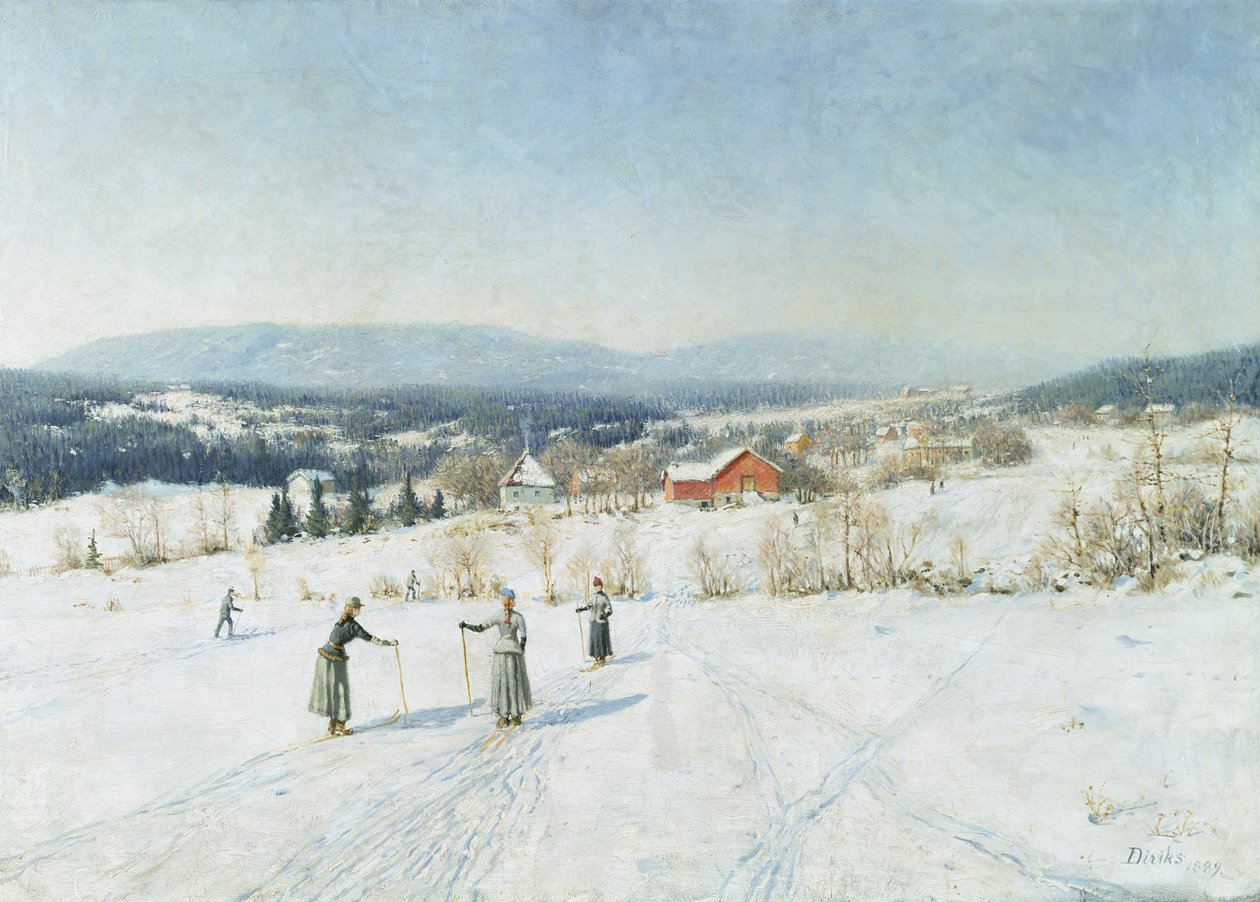 Landskap med skiløpere av Carl Edvard Diriks
