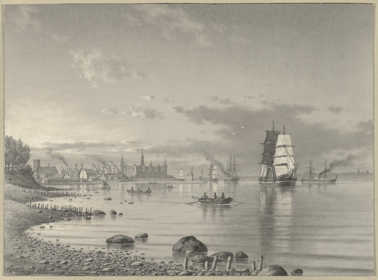 Frakt på Øresund med Helsingør og Kronborg slott i det fjerne av Carl Emil Baagoe
