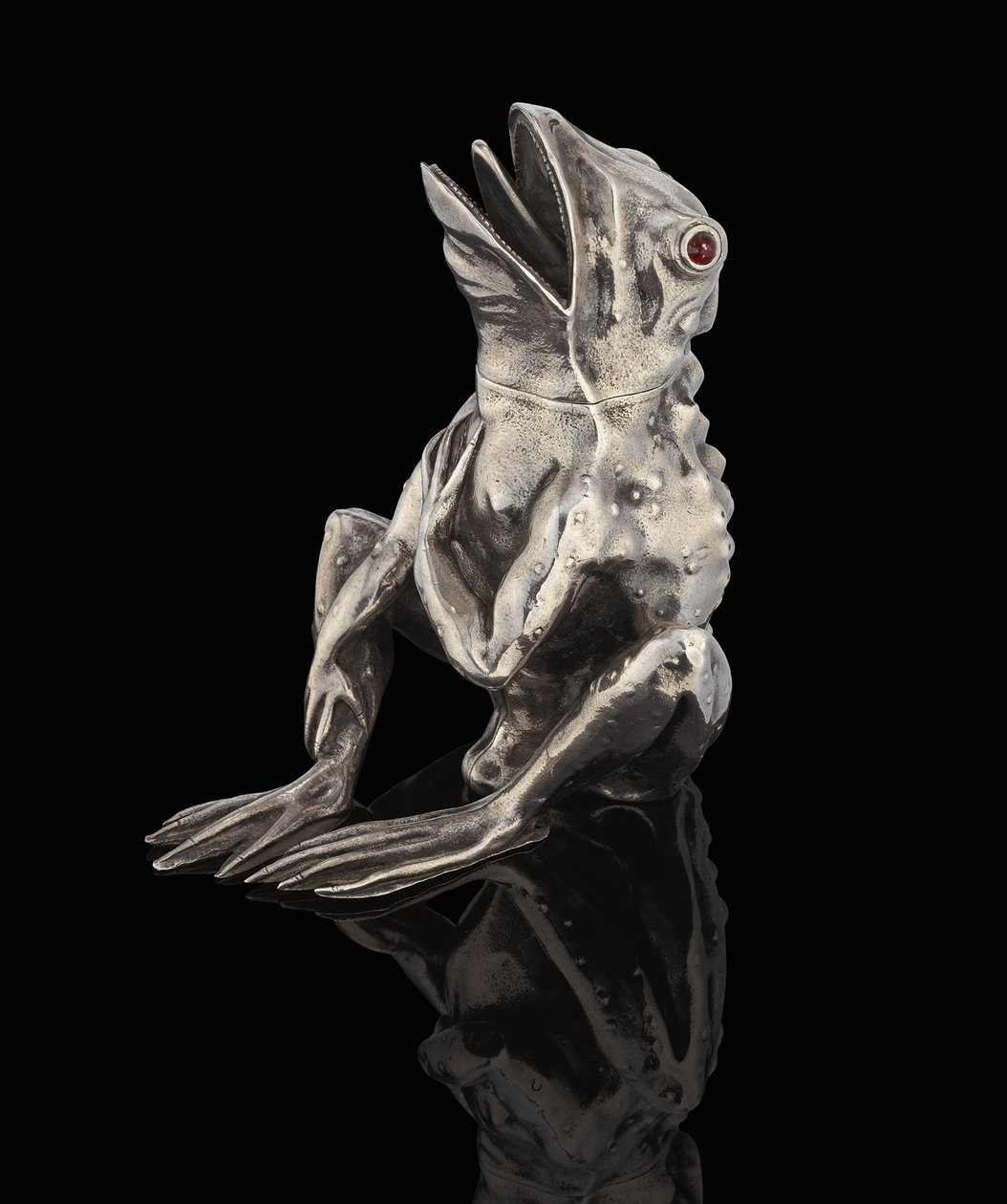 En Faberge-edelsett sølvkrukke i form av en frosk, 1890 av Carl Fabergé
