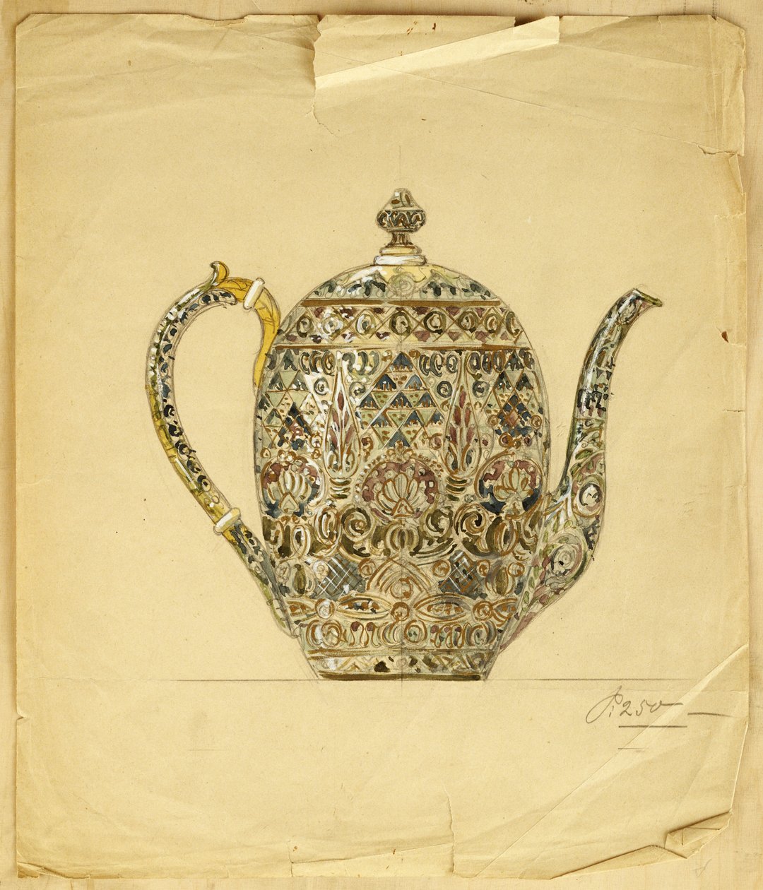 Design for en ovoid sølvforgylt cloisonne-emaljekaffekanne, House of Carl Faberge av Carl Fabergé