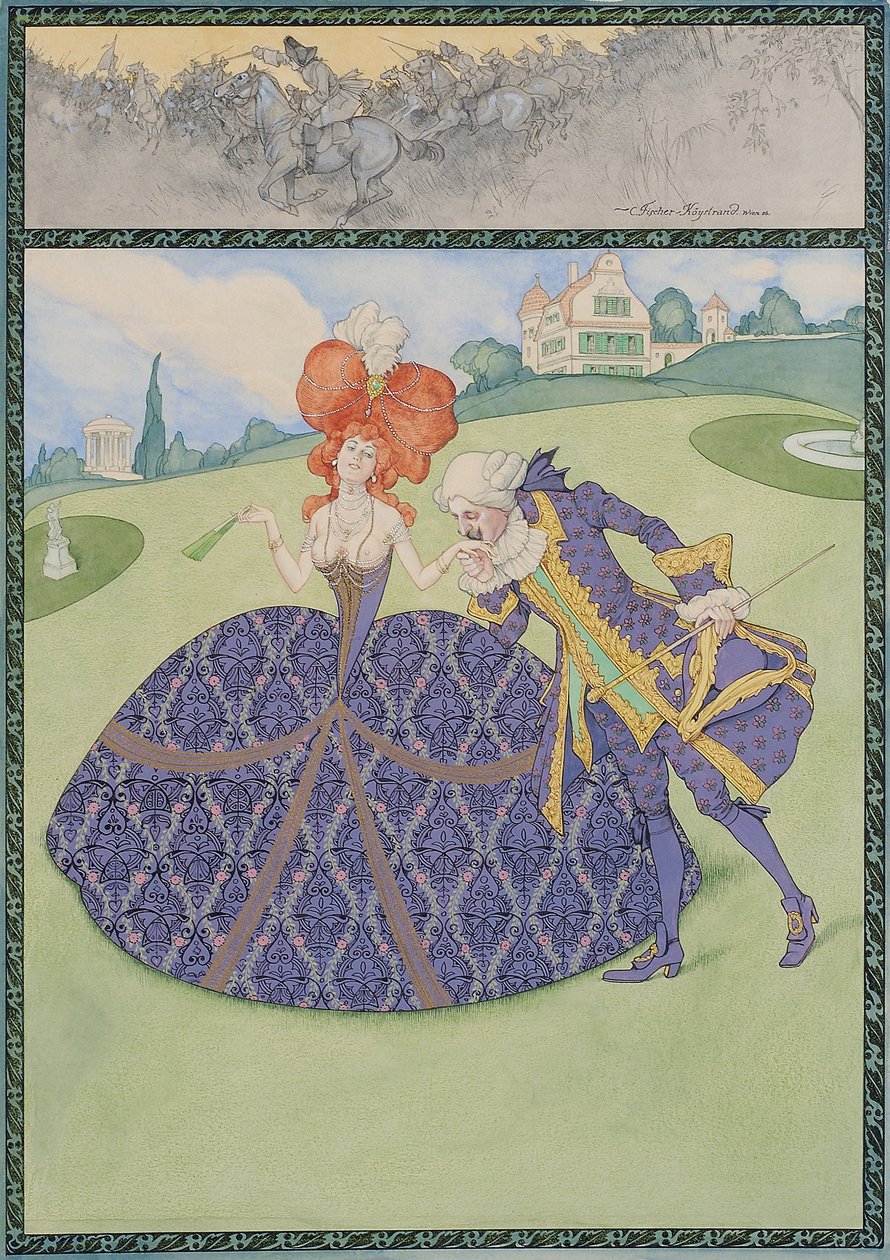 Elegante Paar im Garten ("Servir le roi - serve les dames") av Carl Fischer Köystrand