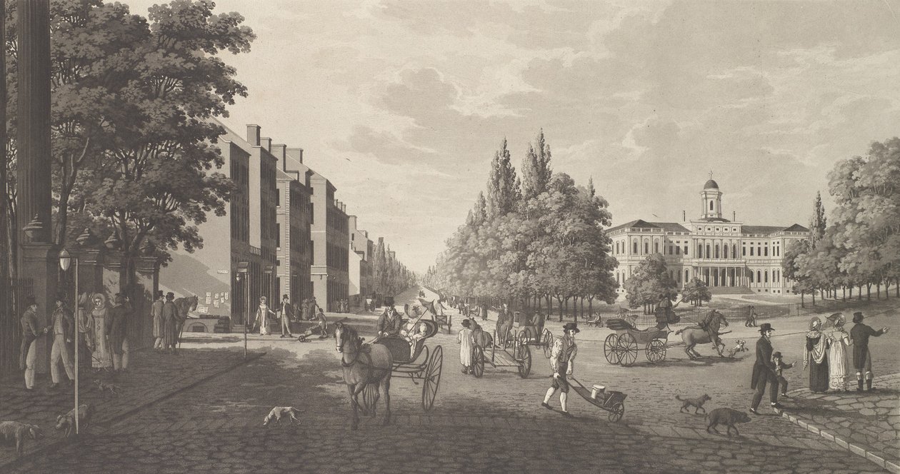 Broadway og rådhus i New York Broadway og rådhus i New York, 1824. av Carl Fredrik Akrell