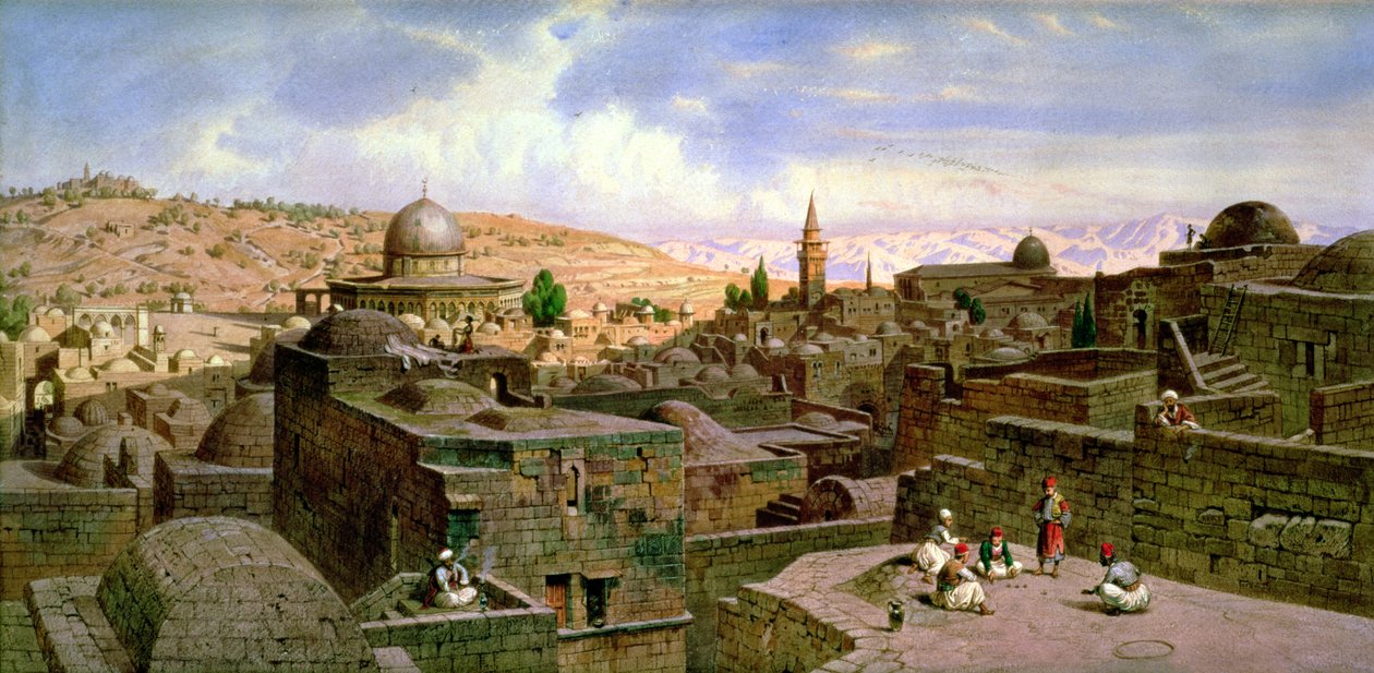 En utsikt over Jerusalem, med kuppelen til den hellige klippe, 1864 av Carl Friedrich Heinrich Werner