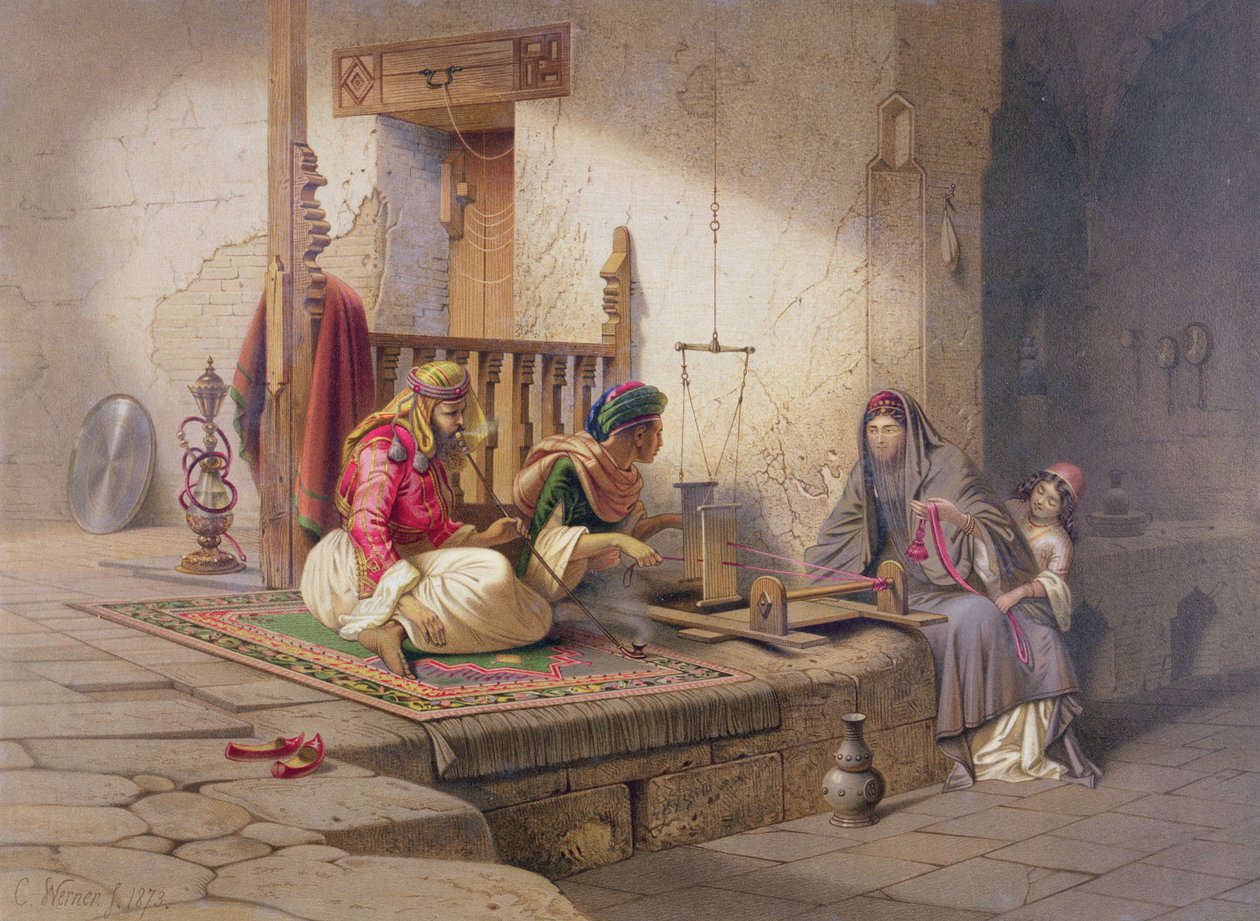 En vever i Esna, en av 24 illustrasjoner produsert av G.W. Seitz, trykt ca. 1873 av Carl Friedrich Heinrich Werner