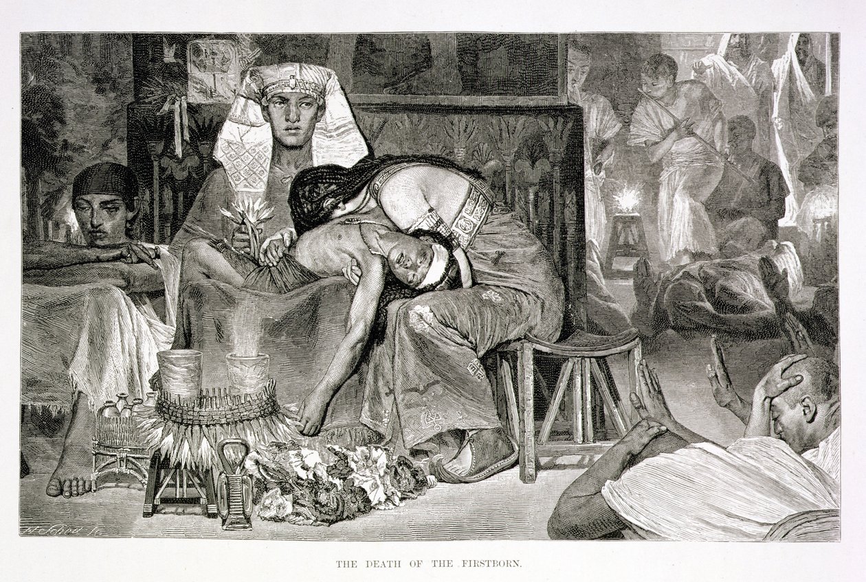 The Death of the Firstborn, 1800-tallet (gravering på papir) av Carl Friedrich Heinrich Werner