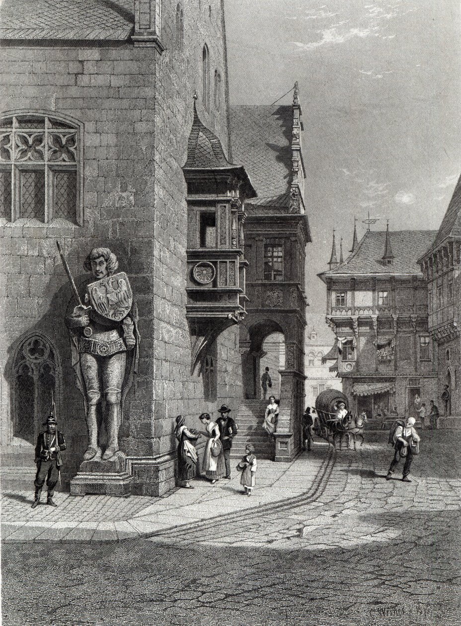 Town Hall, Halberstadt, engraved by E. Joubert, printed by Cassell & Company Ltd (engraving) av Carl Friedrich Heinrich Werner