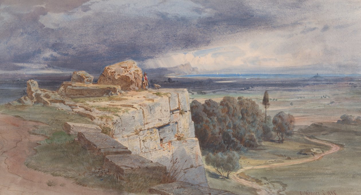 Utsikt over Norba fra nord, mot San Felice Circeo, 1856. av Carl Friedrich Heinrich Werner