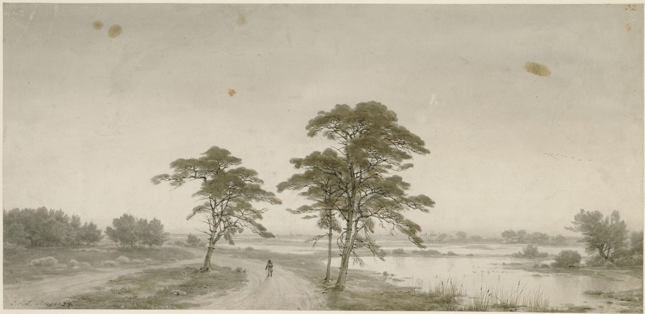 Flatt landskap med vandrer av Carl Friedrich Lessing