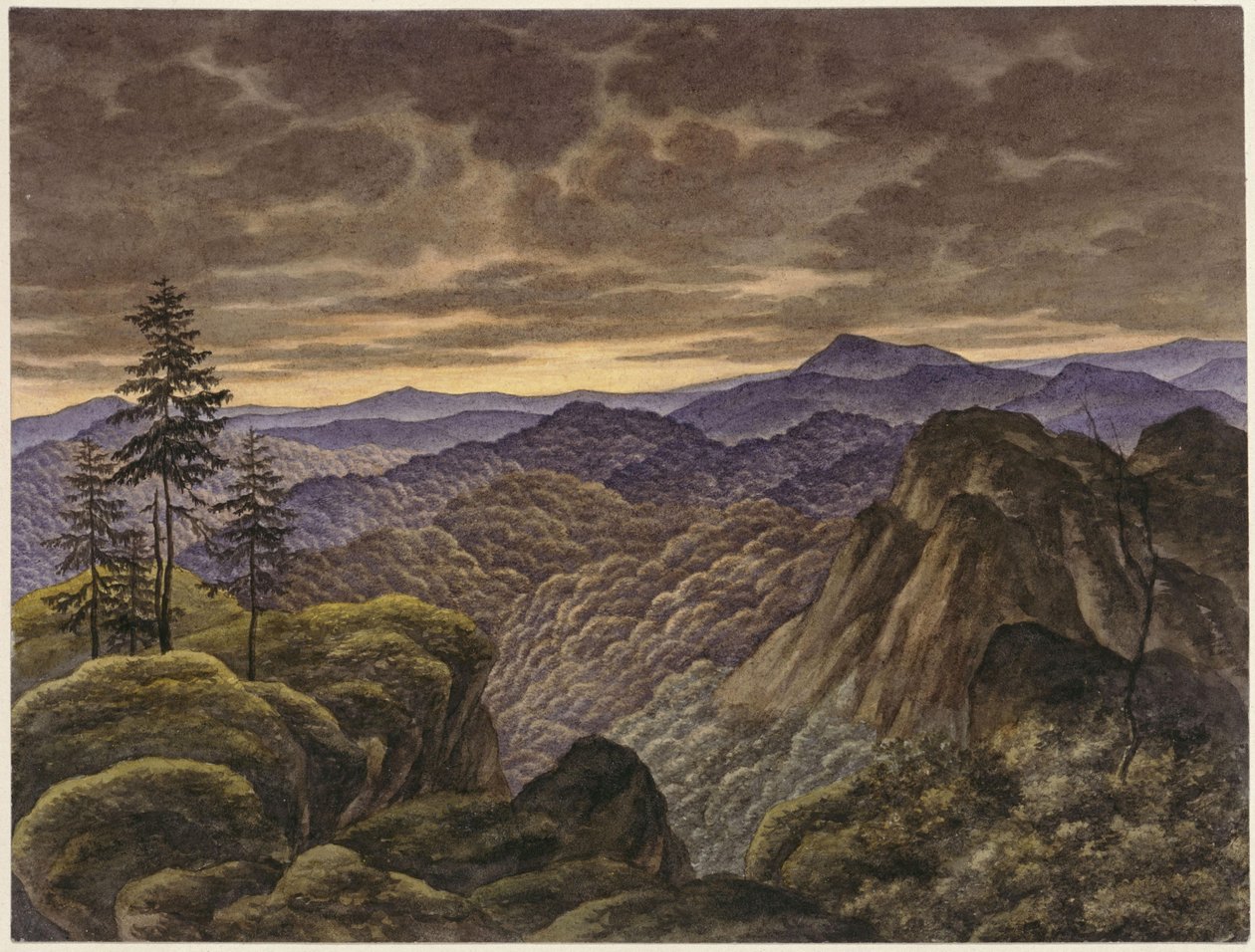Fjellandskap ved solnedgang av Carl Friedrich Lessing
