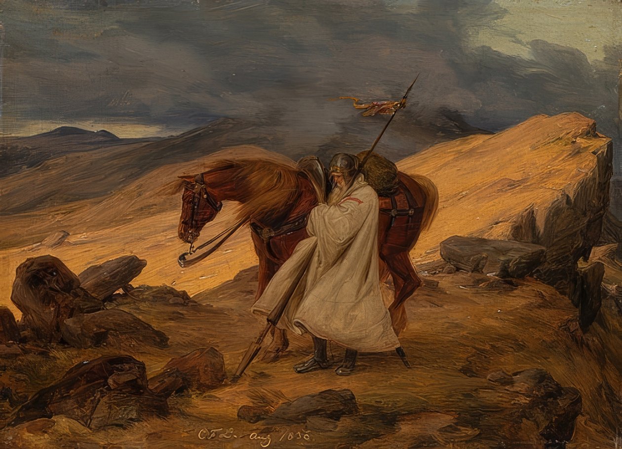 Korsfarer på vakt i fjellet. 1836 av Carl Friedrich Lessing