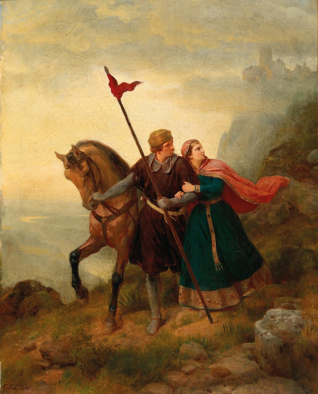 Walther og Hildegund på flukt, 1841. av Carl Friedrich Lessing