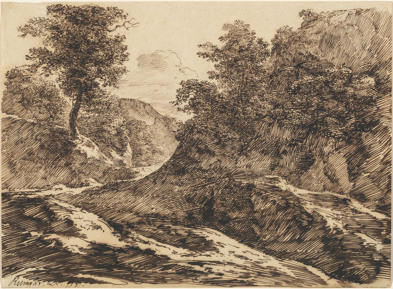 En sti gjennom et kupert landskap av Carl Friedrich Ludwig Felix von Rumohr