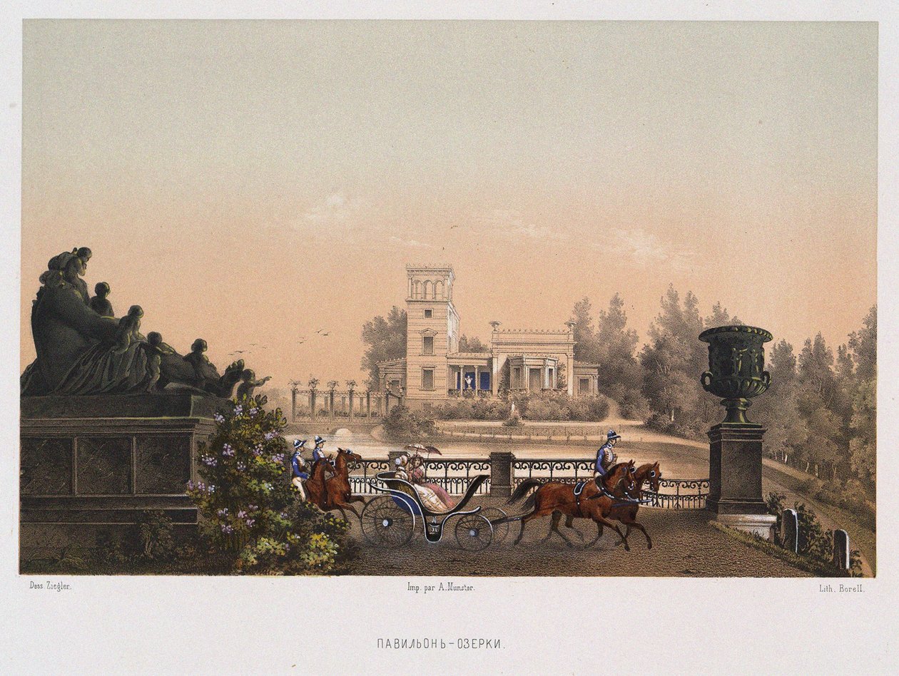 Den rosa paviljongen Ozerki-paviljongen i Peterhof-parken, 1853. av Carl Friedrich Ziegler von Schaffhausen