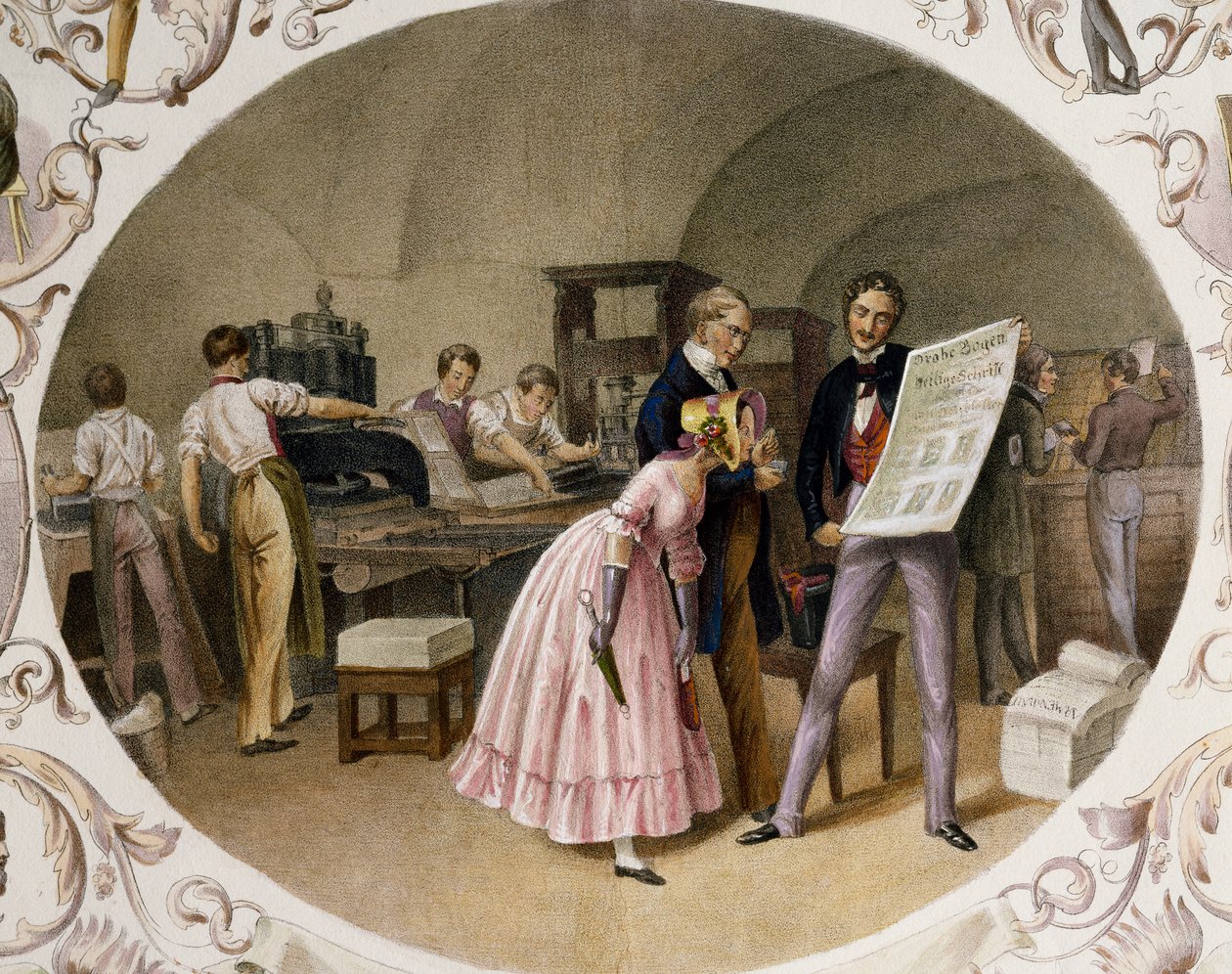 Interiør i trykkeri av Carl and Geiger Peter Johann Nepomuk Kunz