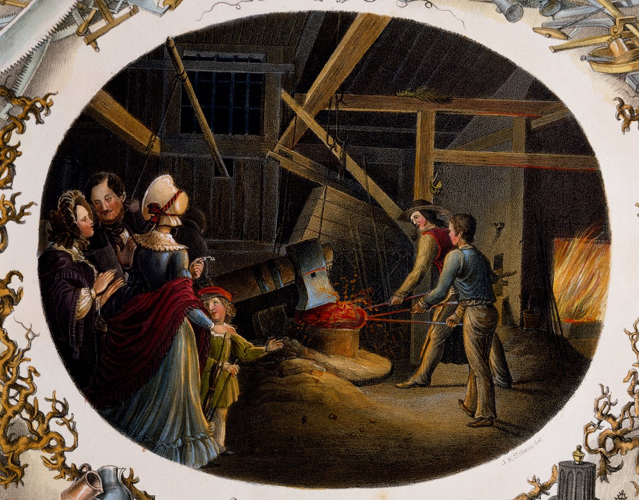 Utsikt over støperi av Carl and Geiger Peter Johann Nepomuk Kunz
