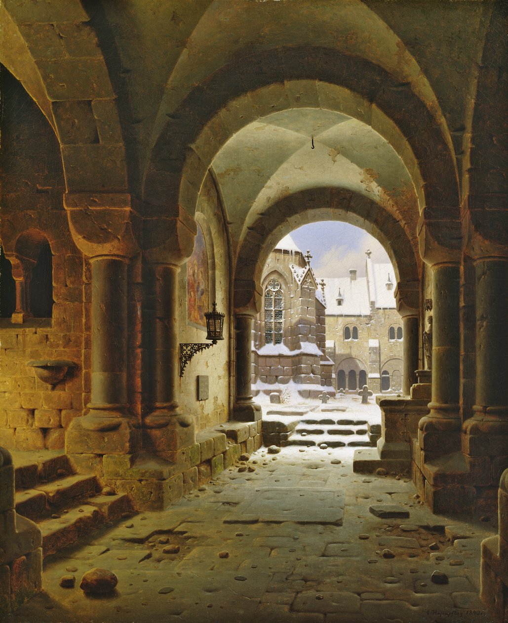 Klosterporten om vinteren, 1840 av Carl Georg Adolph Hasenpflug