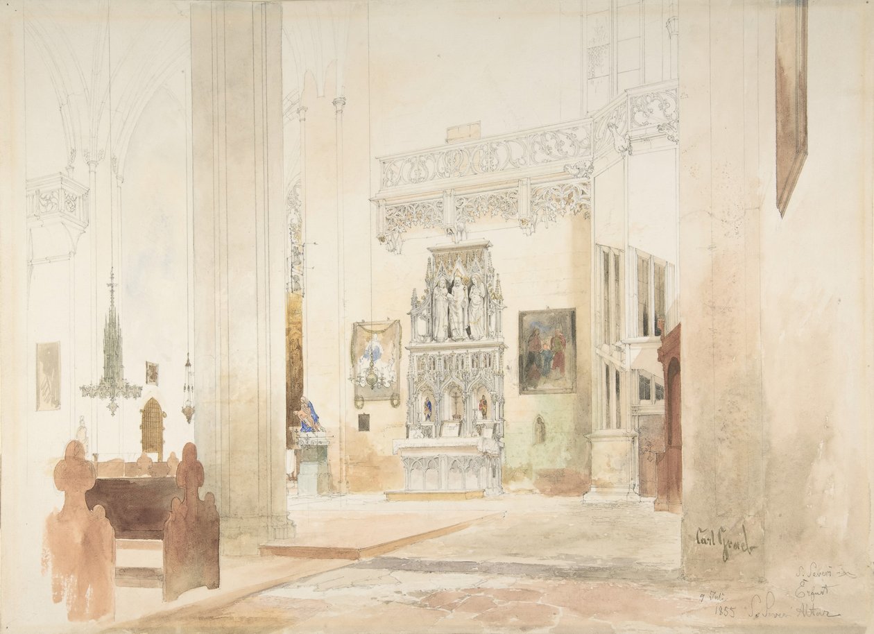 Interiør i Saint Severin-kirken i Erfurt, 1855. av Carl Georg Anton Graeb