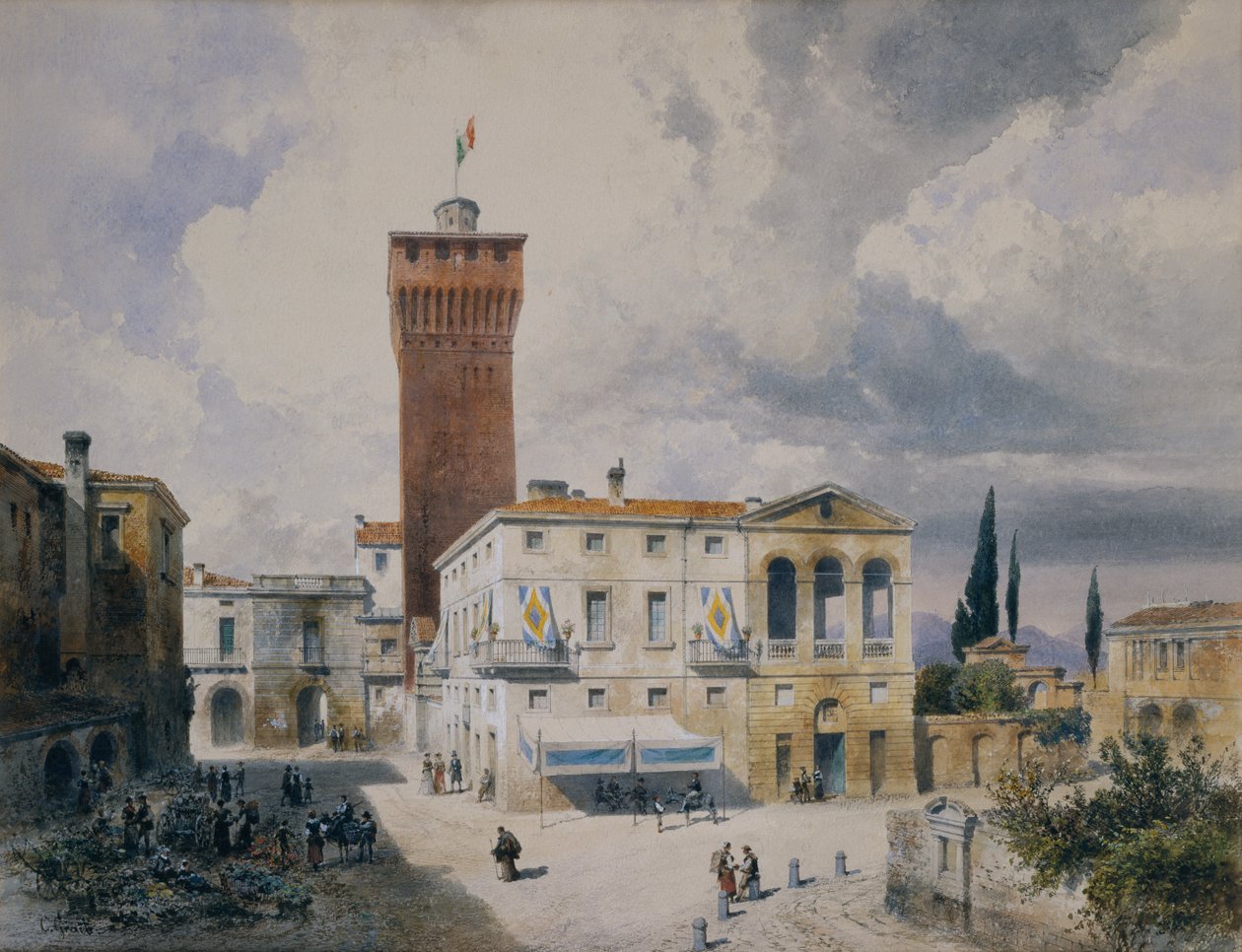 Markedsplass i Piacenza av Carl Georg Anton Graeb