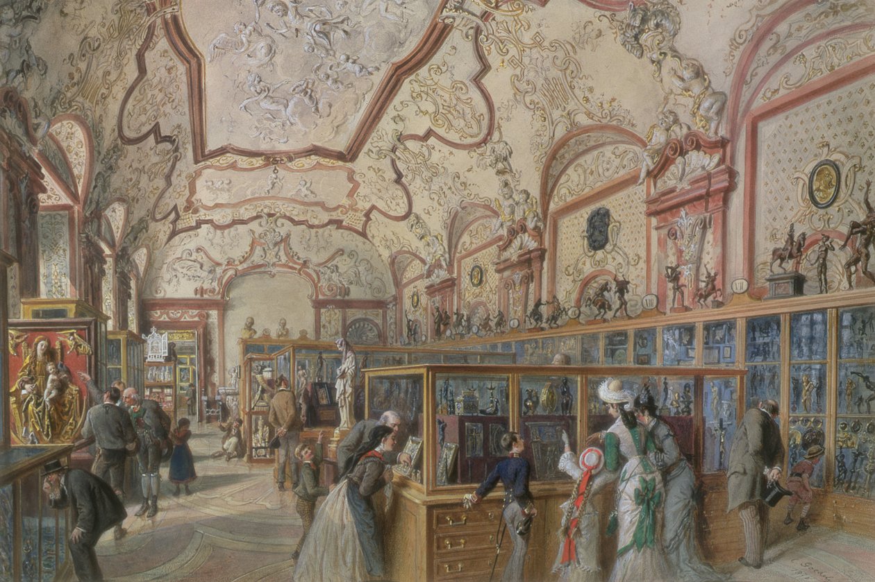 Marmorhallen til Ambraser Gallery i Nedre Belvedere, Wien, 1876 av Carl Goebel