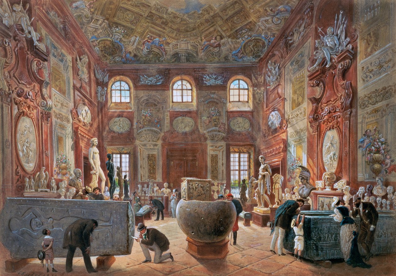 Den store marmorhallen i Nedre Belvedere med skulpturene fra antikvitetssamlingen av Carl Goebel d. J.