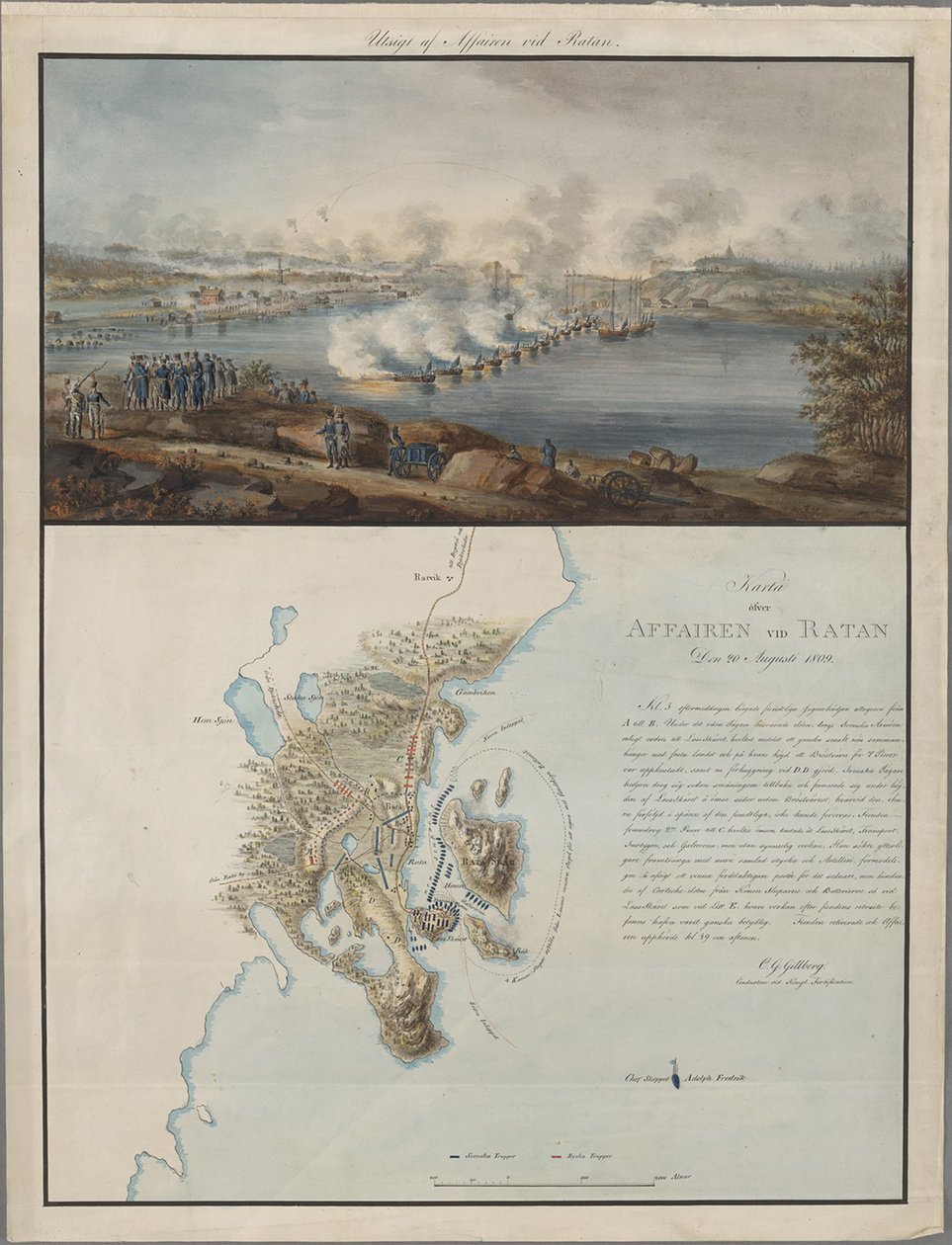 Vis og kart over affæren i Ratan, 20. august 1809, 1809 av Carl Gustaf Gillberg