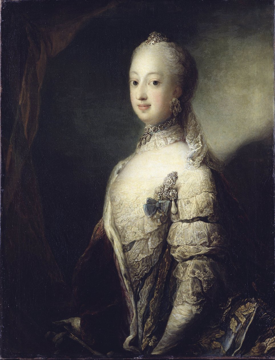 Sophie Madeleine av Danmark, dronning av Sverige og Finland - Portrett av Sophia Magdalena av Danmark (1746-1813), dronning av Sverige, av Pilo, Carl Gustaf (1711-1793). Olje på lerret av Carl Gustaf Pilo
