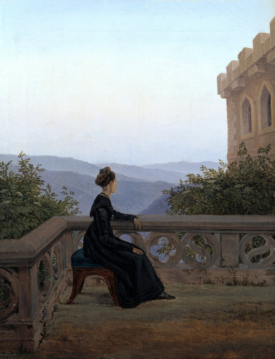 Kvinne på balkongen, 1824 av Carl Gustav Carus