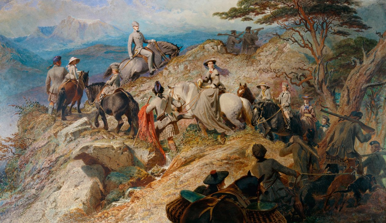 Morgen i høylandet. Kongefamilien stiger opp i Lochnagar, 1853 av Carl Haag