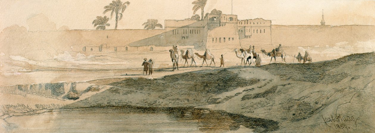 Utenfor Bab il Cadit, Kairo, 1859 (blyant og vask på papir) av Carl Haag