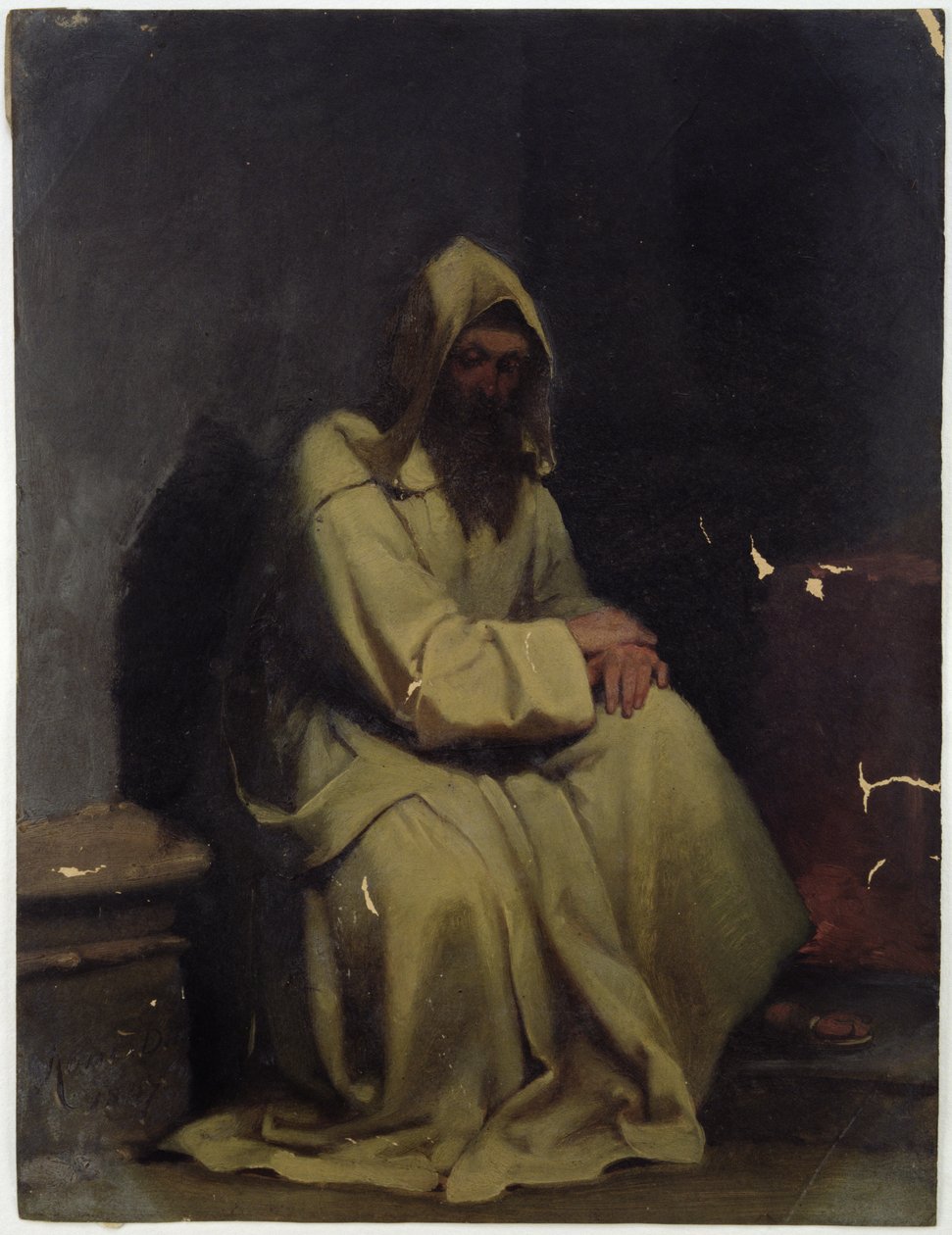 Portrett av en sittende munk, 1847 (olje på papir) av Carl Haag