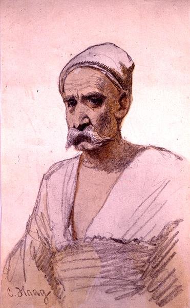 Studie av en egyptisk figur (blyant og akvarell på papir) av Carl Haag