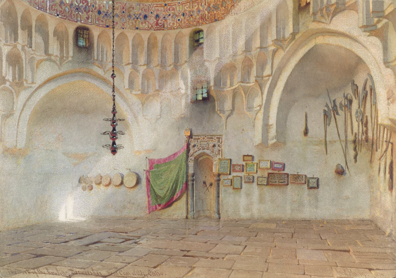The Mask of the Howling Dervishes, nær Casa el Ali, Kairo, 1874 (wc på papir) av Carl Haag